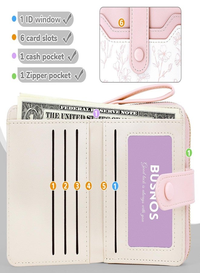 Busnos Women's Wallet Small Wallets for Women Cute Ladies Wallets Pink Bifold Flower Wallet Womens With Card Holder for Women Women's Coin Pocket Purses with Zipper - Image 3